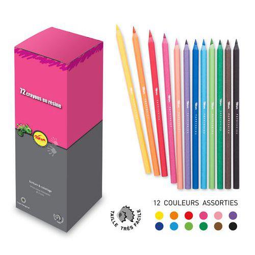 Illustration de : Pot de 72 crayons couleurs 18 cm résine - Pichon