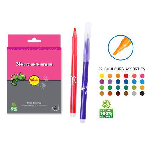 Illustration de : Pochette 24 feutres assortis pointe moyenne 2,7 mm - Pichon