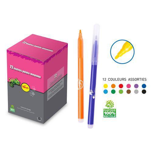 Illustration de : Pot 72 feutres assortis pointe moyenne 2,7 mm - Pichon