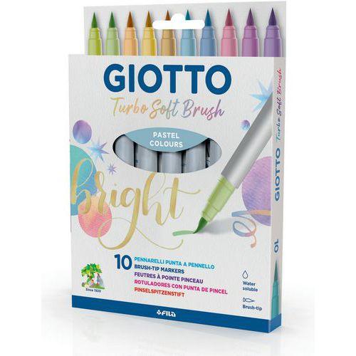 Illustration de : Etui 10 feutres pinceaux couleurs pastels turbo soft brush - Giotto