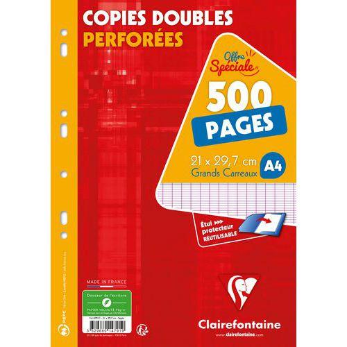Illustration de : Copies doubles perforées Seyès 500p 90g 21x29,7 Clairefontaine