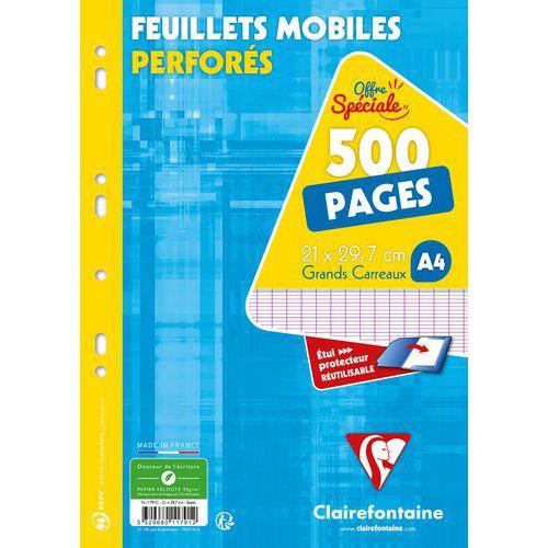Illustration de : Feuillet mobile perforé seyes 500 pages 90g 21x29.7 cm