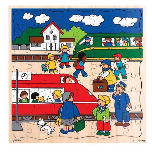 Illustration de : Puzzle bois 37 x 37 cm - thème le transport : gare ferroviaire - Rolf