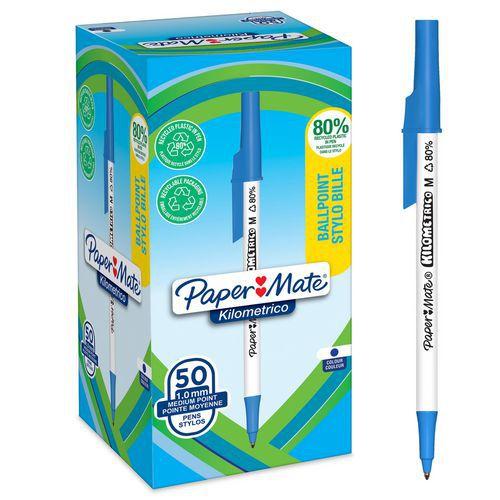 Illustration de : Stylo bille pointe moyenne 1 mm kilometrico - Papermate