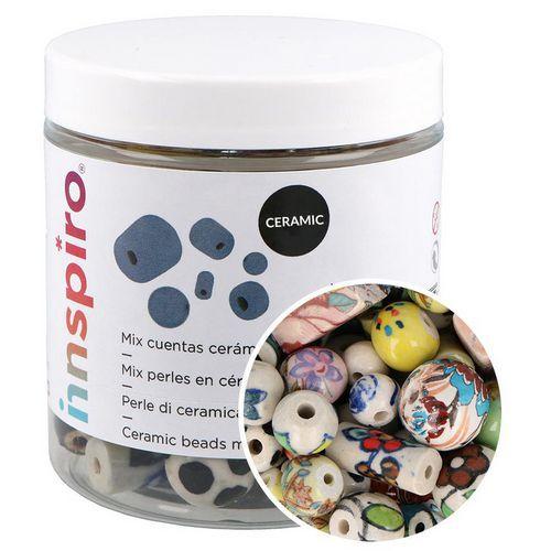 Illustration de : Bocal 300g perles céramique tailles assorties thème fleurs - Innspiro