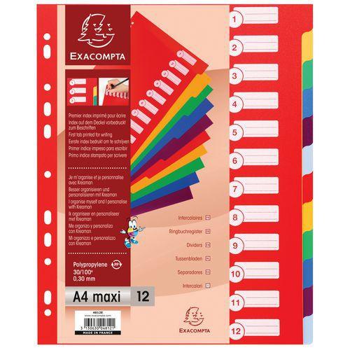 Illustration de : Intercalaires pp opaque semi rigide 12 positions - a4 maxi
