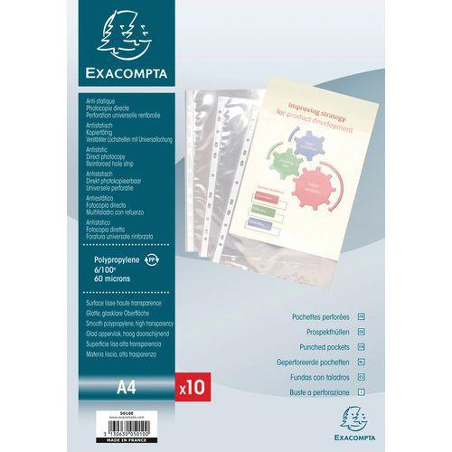 Illustration de : Sachet de 10 pochettes perforées pp lisse 6/100e - a4