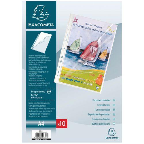 Illustration de : Sachet de 10 pochettes perforées ouverture haut et côté A4