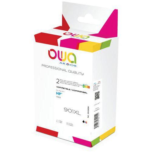 Illustration de : Pack 2 cartouche d'encre remanufacturée HP 901XL - 4 Couleurs - Owa