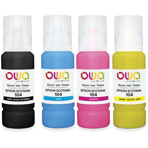 Illustration de : Bouteille d'encre compatible Epson 104 - 4 couleurs - Owa