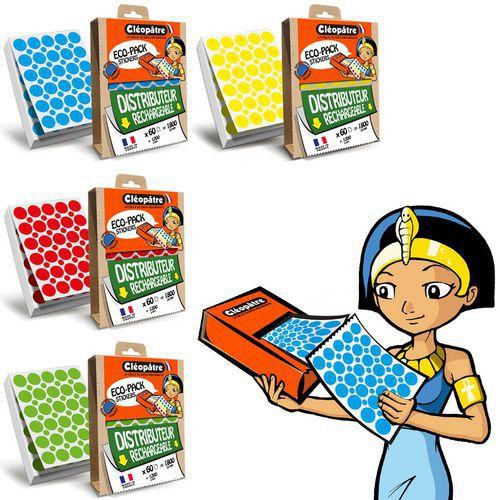 Illustration de : 4 boîtes eco-pack + 7200 gommettes rondes 18mm assorties - Cleopatre