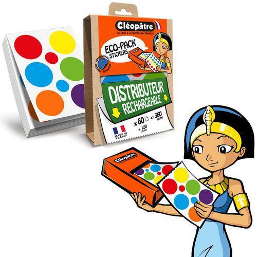 Illustration de : 1 boîte eco-pack + 360 gommettes rondes 40mm assorties - Cleopatre