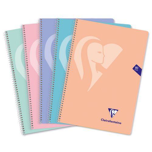 Illustration de : Cahier spirale souple mimesys folio 4/4 +marge pastel - Clairefontaine