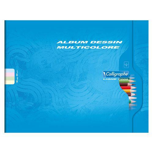 Illustration de : Album dessin multicolore piqûre 32x25 cm uni - Calligraphe