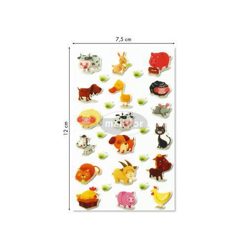 Illustration de : Etui 28 stickers 3d cooky 1 planche animaux de la ferme - Maildor