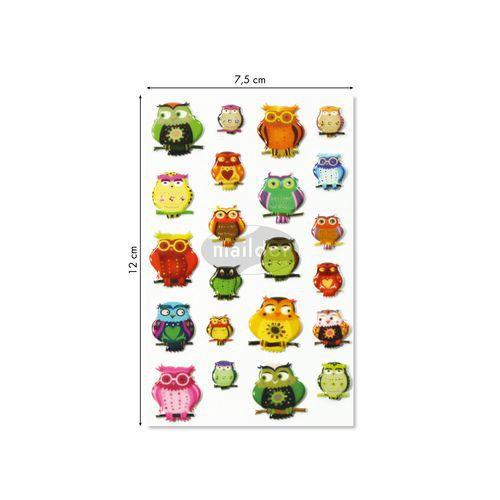 Illustration de : Etui 22 stickers 3d cooky 1 planche hiboux - Maildor