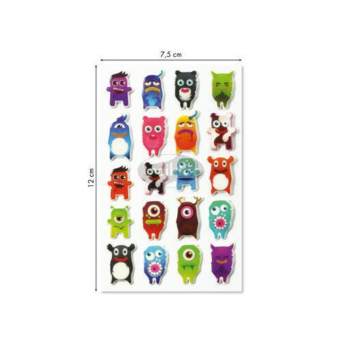 Illustration de : Etui 20 stickers 3d cooky 1 planche monstres - Maildor