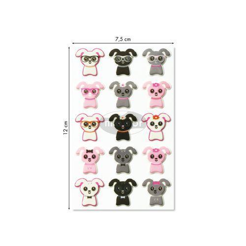 Illustration de : Etui 14 stickers 3d cooky 1 planche petits chiens - Maildor