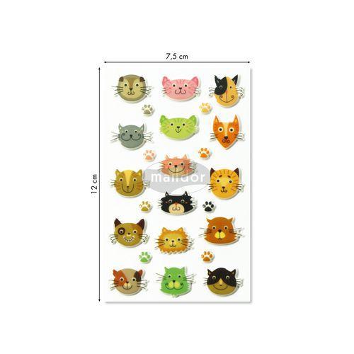 Illustration de : Etui 24 stickers 3d cooky 1 planche têtes de chats - Maildor