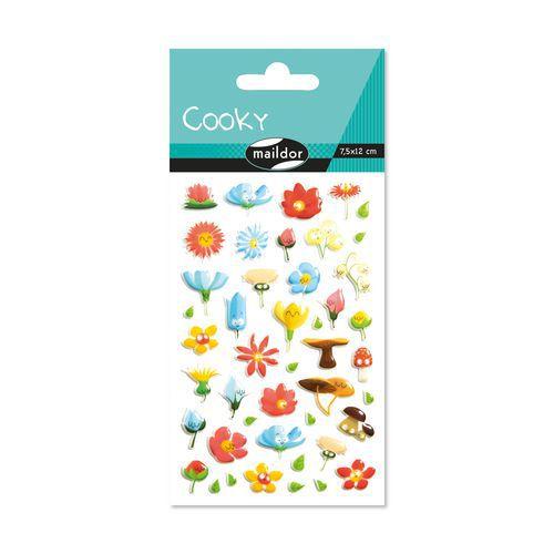 Illustration de : Etui stickers 3d cooky 1 planche fleurs - Maildor