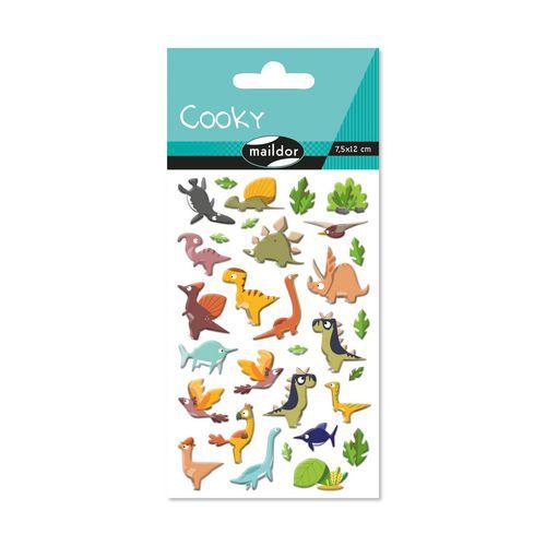 Illustration de : Etui stickers 3d cooky 1 planche dinosaures - Maildor