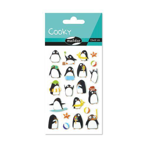 Illustration de : Etui 21 stickers 3d cooky 1 planche pingouins - Maildor