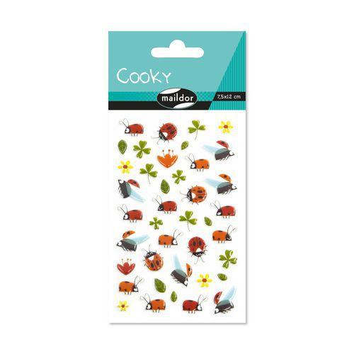 Illustration de : Etui 40 stickers 3d cooky 1 planche trèfles et coccinelles - Maildor