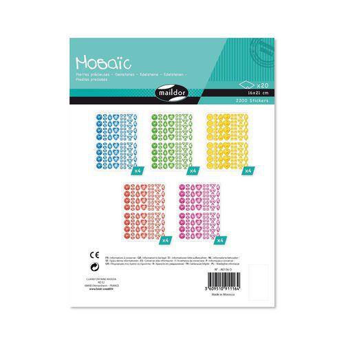 Illustration de : Etui 2200 gommettes mosaïques pierres précieuses - Maildor