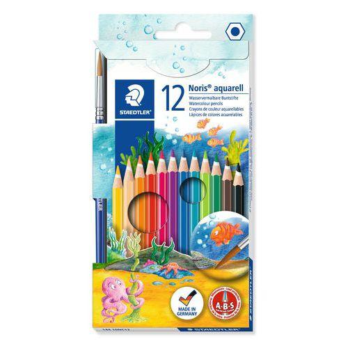 Illustration de : Etui 12 crayons couleurs aquarellables noris club - Staedtler