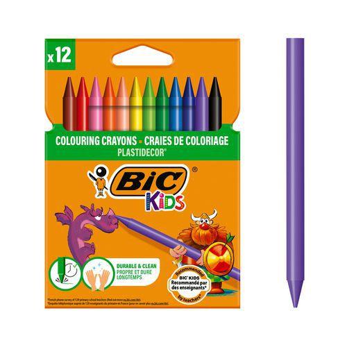 Illustration de : Etui carton 12 craies 12 cm Plastidecor - Bic