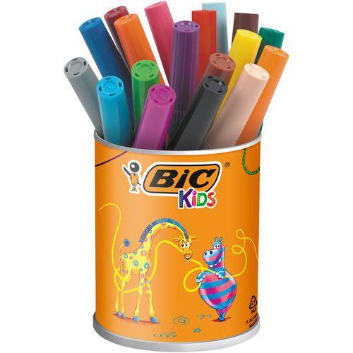 Illustration de : Pot plastique 18 feutres Visacolor - Bic