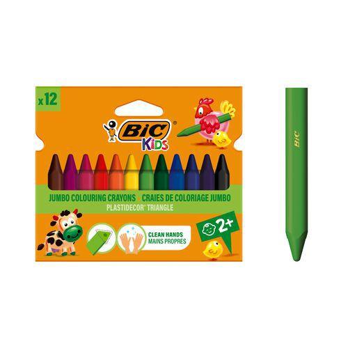 Illustration de : Etui 12 craies triangle 9 cm mine 12 mm Plastidecor - Bic