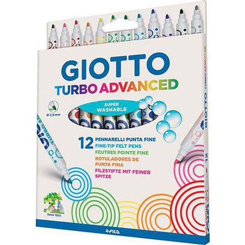 Illustration de : Etui 12 feutres couleurs assorties turbo advanced - Giotto