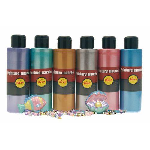 Illustration de : Boîte 6 flacons 250 ml gouache nacrée