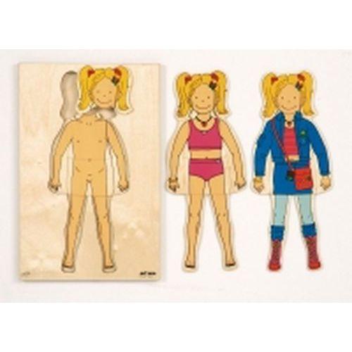 Illustration de : Puzzle encastrement 21 pièces je m'habille fille - Educo