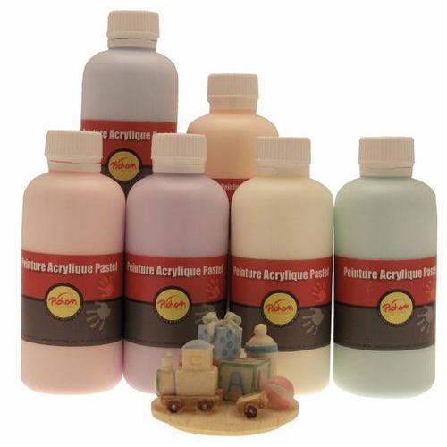 Illustration de : Assortiment de 6 flacons de 250ml de gouache acrylique pastel - Pichon