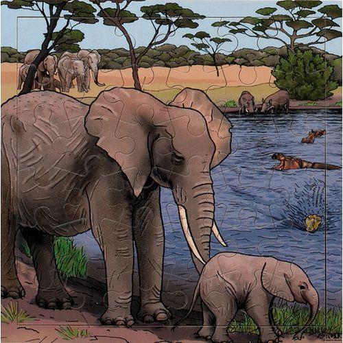 Illustration de : Puzzle éléphants - 36 pièces - Rolf
