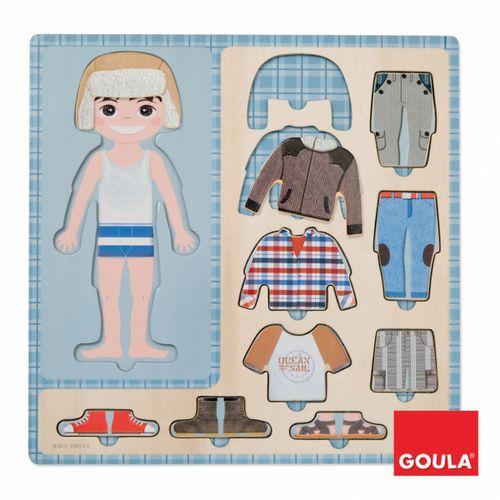 Illustration de : Puzzle encastrement 10 pièces je m'habille garçon - Goula