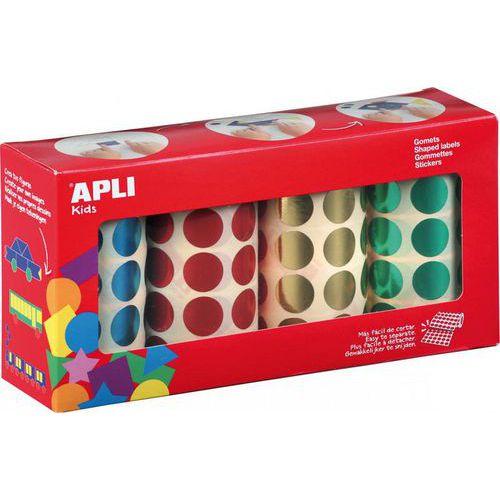 Illustration de : Lot 4 rouleaux gommettes ronde Ø 20mm couleurs métallisées - Apli Kids