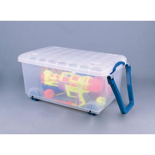 Illustration de : Bac de rangement 64 L incolore avec couvercle, poignées et roulettes