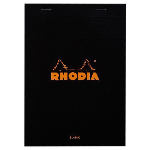 Illustration de : Bloc agrafé noir feuilles unies blanches - Rhodia