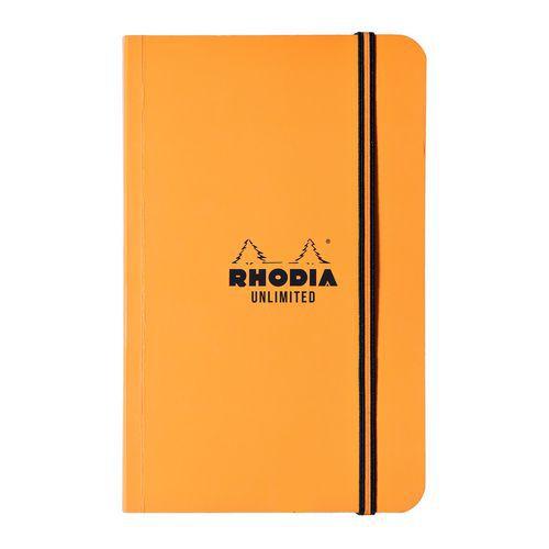Illustration de : Carnet orange souple élastique ligné + cadre en-tête - Rhodia