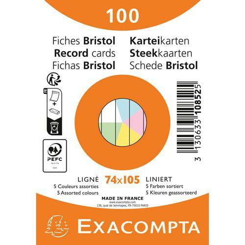 Illustration de : Fiche Bristol sous film ligné non perforé - Paquet de 100 - Exacompta