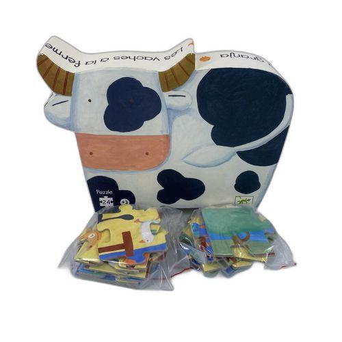 Illustration de : Puzzle - Les vaches à la ferme - 24 pièces - Reconditionné - Djeco