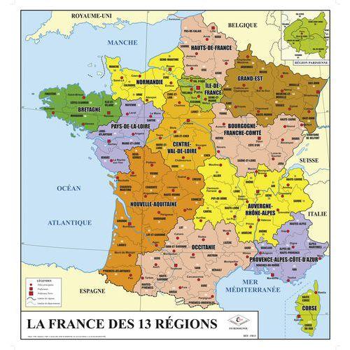 Illustration de : Carte de France 13 régions double face Ulmann