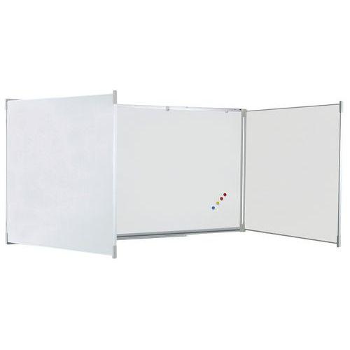 Illustration de : Tableau tript. émaillé blanc cadre aluminium strié naturel - Vanerum