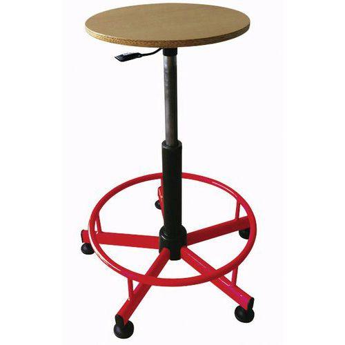 Illustration de : Tabouret assise bois, réglable par verin à gaz, avec repose-pieds