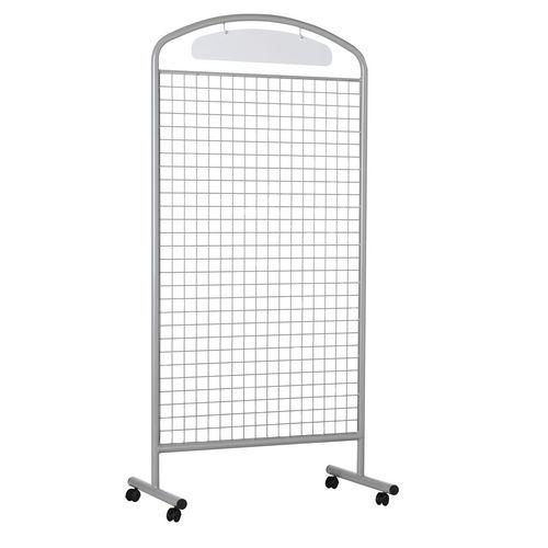 Illustration de : Présentoir grille treillis cadre métal sur roulettes