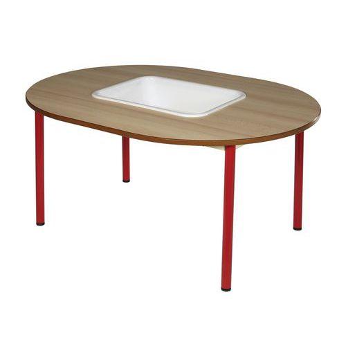 Illustration de : Table fixe Chloé plateau avec bac hêtre 4 pieds ovale - Mobidecor