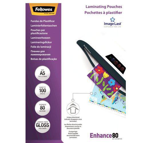 Illustration de : Pochette de plastification A5 154x216 mm 80µ - Fellowes